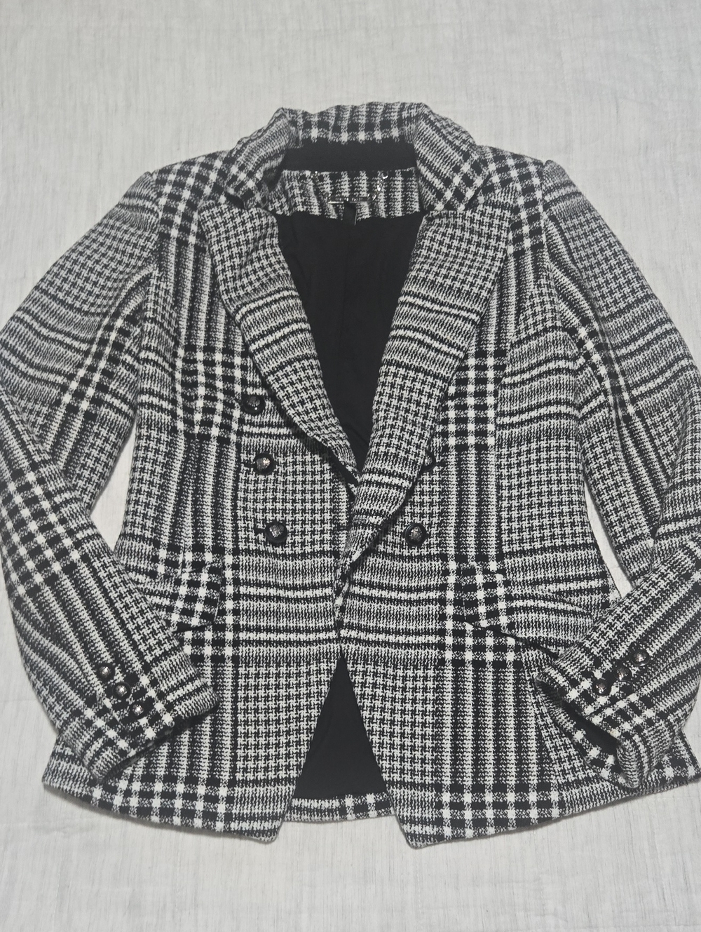 White House Black Market Black & White Plaid Double-Breasted Blazer/jacket